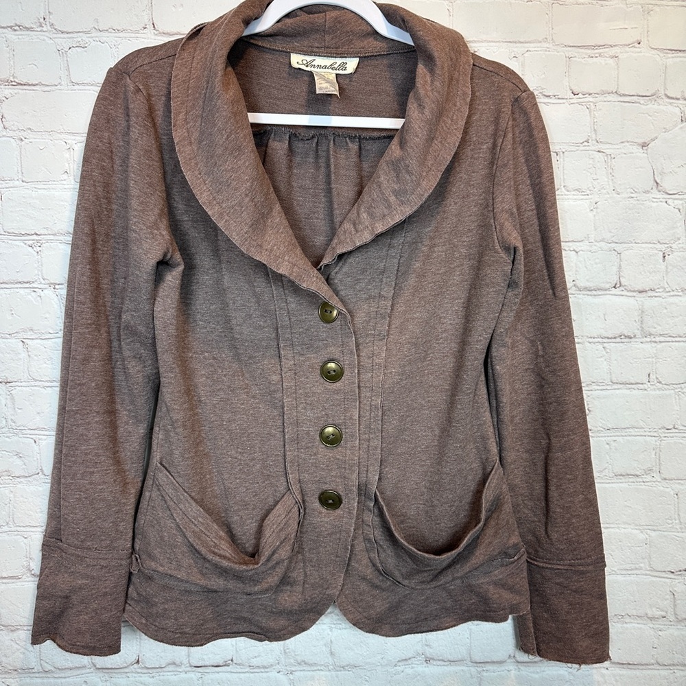 Annabella Button Front Cardigan‎ jacket unstructured blazer raw hem, sz L